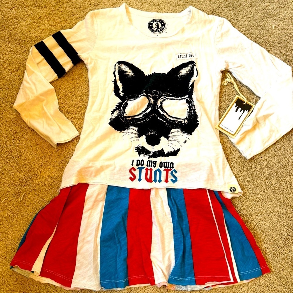 NWT Mini Shatsu White Long Sleeve Fox Graphic Dress 8